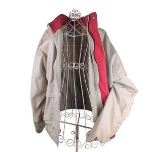 Vintage Aureus Bomber Chore Jacket  Cotton Cream Red Pockets Zip Buttons Size XL